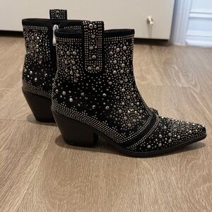 Studded Black Ankle Cowboy Boots